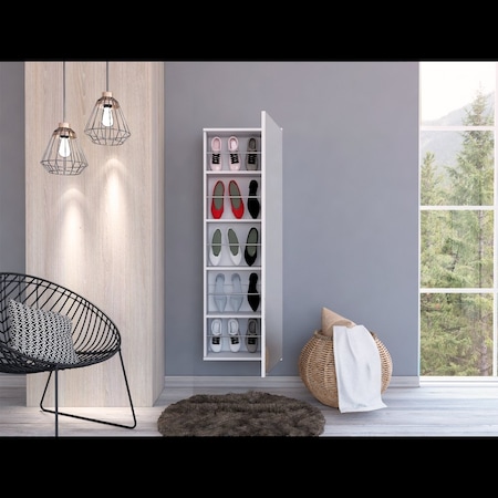 Tuhome Leto Wall Mounted Shoe Rack With Mirror, Single Door, Capacity For Ten Shoes, White ZLB5549